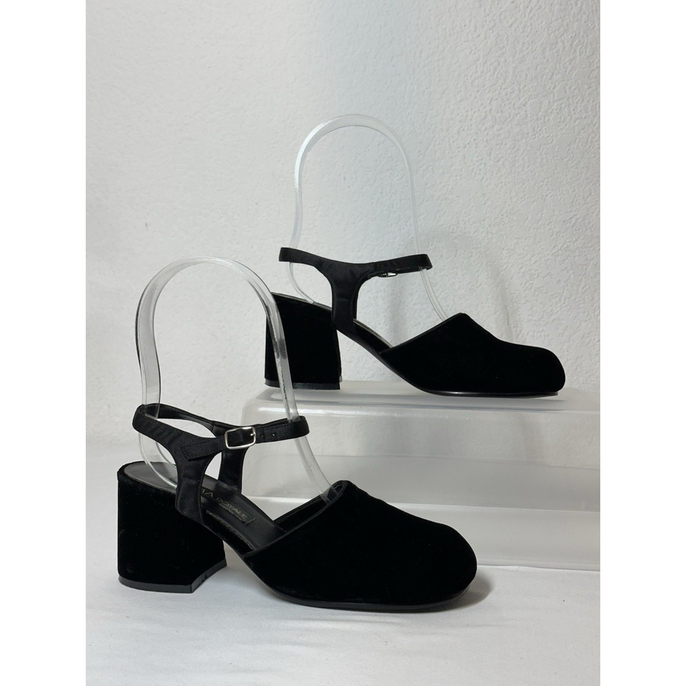Black Velvet Mary Jane Heels 3" Shoes Womens  Size 8 Prima Royale Whimsigoth‎